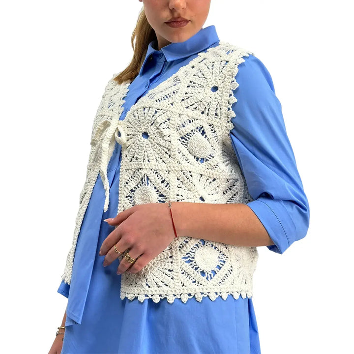 Bassini, Gilet Uncinetto, Donna, Ecrù