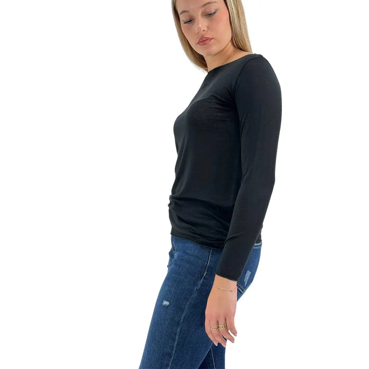 Bassini Maglia Cashmerina Donna Nera Ultralight con Scollo a Barca e Maniche Lunghe