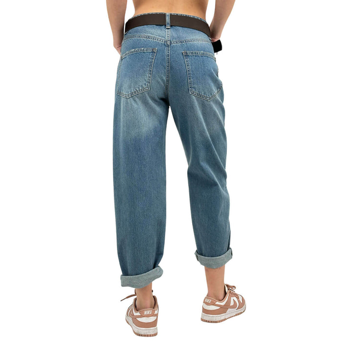 Motel Pantaloni Donna, Jeans, Risvolto, Cotone, Blu