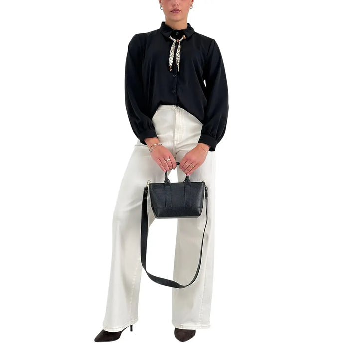 Bassini Camicia Donna Nera Basica a Maniche Lunghe con Collana Stampata