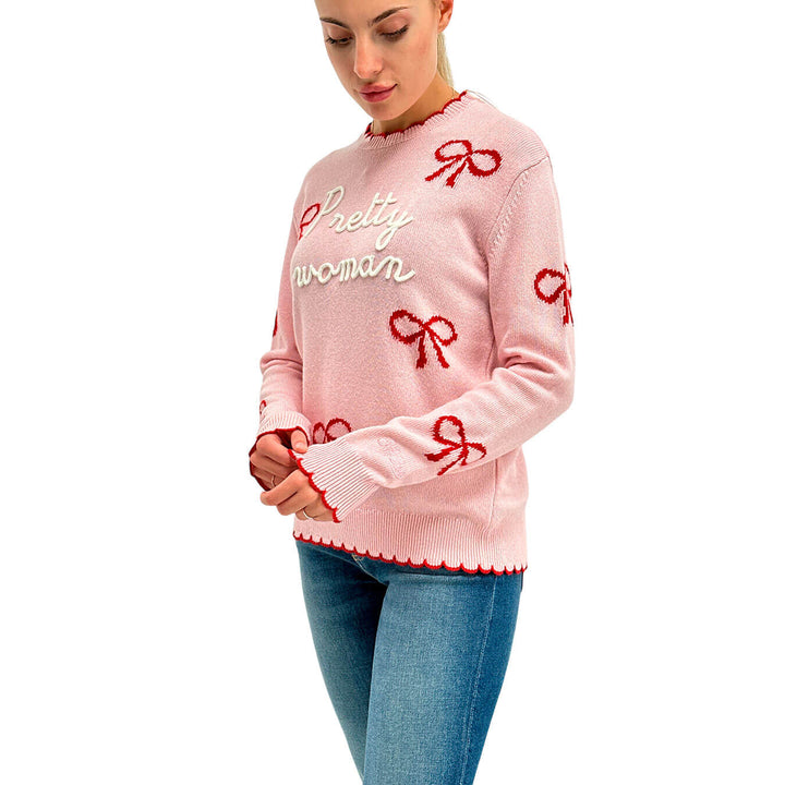 Mc2 Saint Barth New Queen Women's Sweater, Bows, Wool, Pink