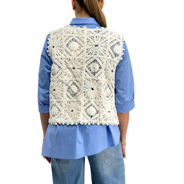 Bassini, Gilet Uncinetto, Donna, Ecrù