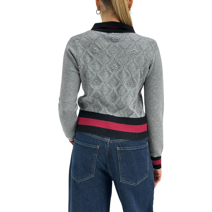 Koralline, Maglia Polo Traforata, Donna, Tessuto Misto, Grigio