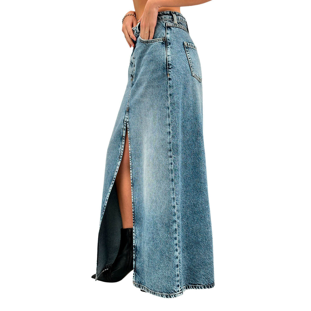 Icon Denim Sandy Skirt Women, Long, Denim, Maxi Front Slit, Blue