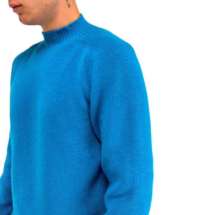 Amaránto Maglia Uomo, Modello Basic, Girocollo, Pura Lana, Blu