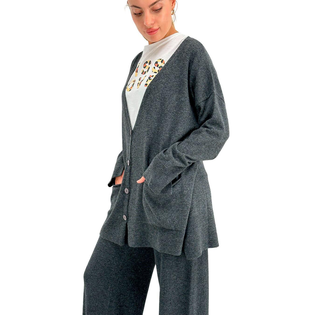 Kontatto Maglia Cardigan Donna, Modello Over, Lungo, Grigio