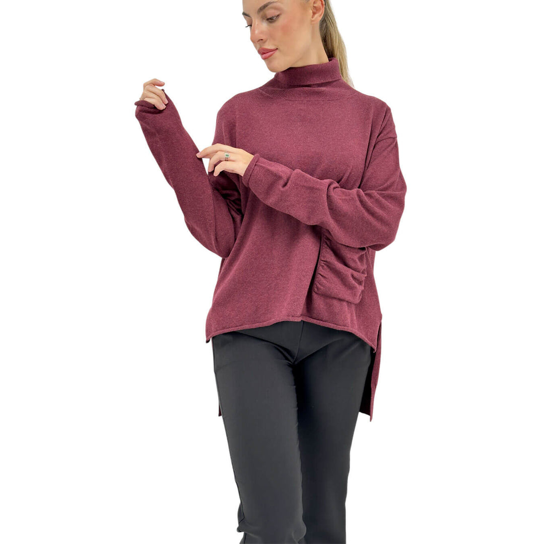 Relish, Maglia, Donna, Paxi, Collo Alto, Cotone, Bordeaux