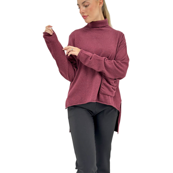 Relish, Maglia, Donna, Paxi, Collo Alto, Cotone, Bordeaux