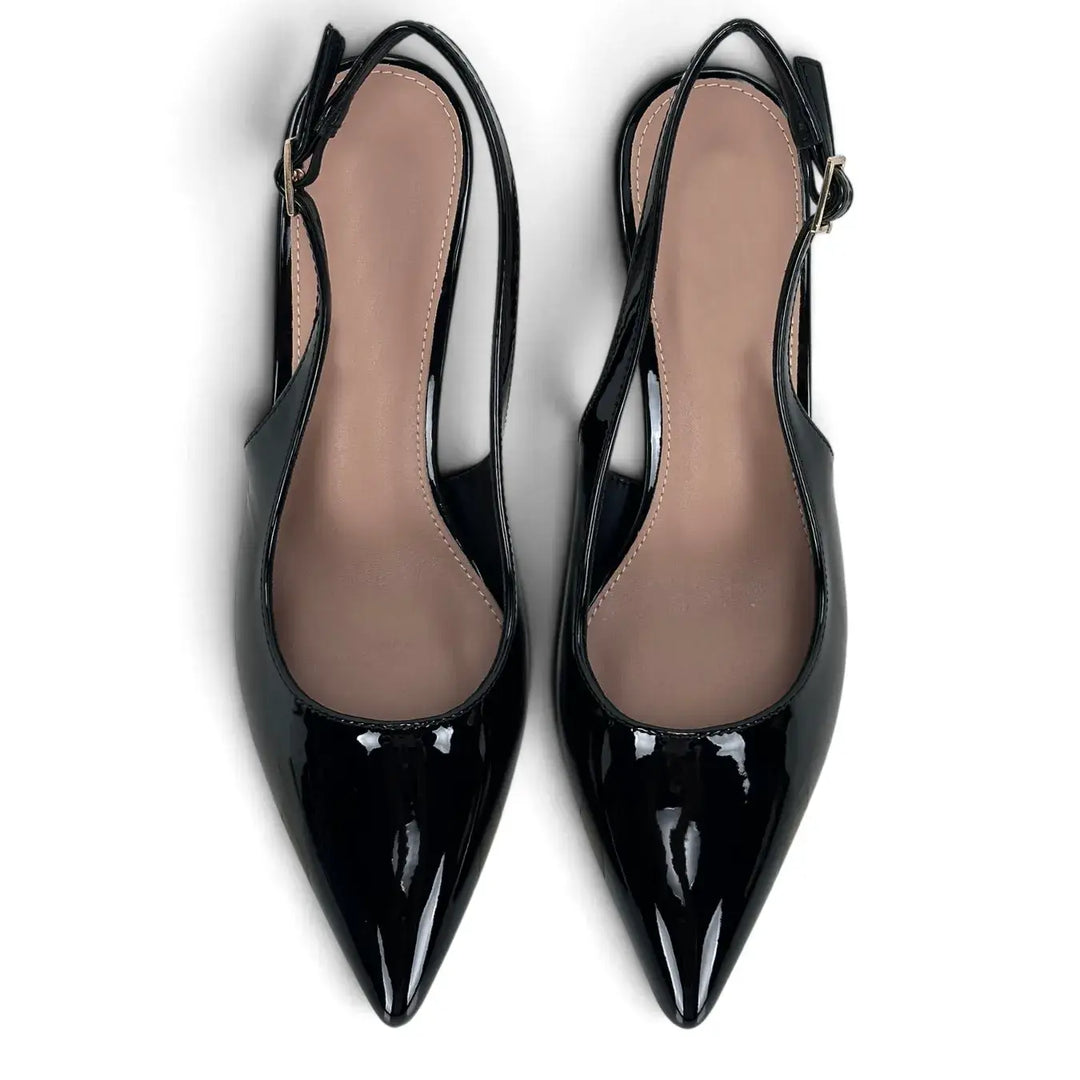 Bassini Slingback Donna Classica in Ecopelle Verniciata Nera con Tacco 8 cm e Suola Antiscivolo