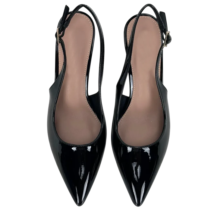 Bassini Slingback Donna Classica in Ecopelle Verniciata Nera con Tacco 8 cm e Suola Antiscivolo