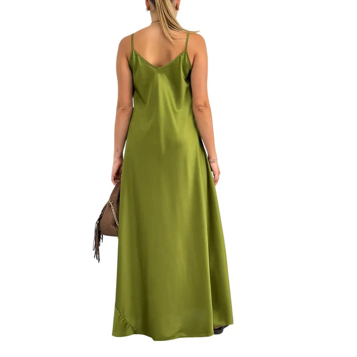 Bassini Abito Donna Verde Acido Modello Sottoveste con Spallini e Collana Piuma Inclusa