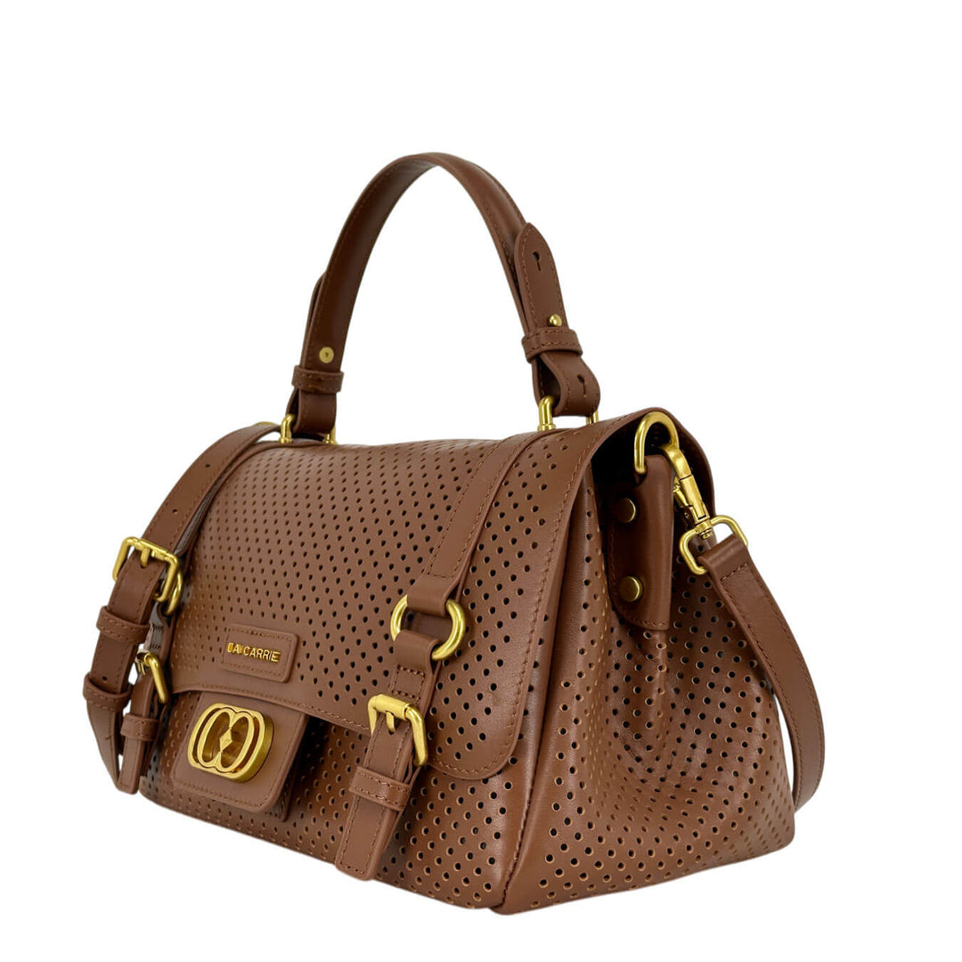 La Carrie Atena Medium Borsa Donna, Pelle Traforata, Marrone