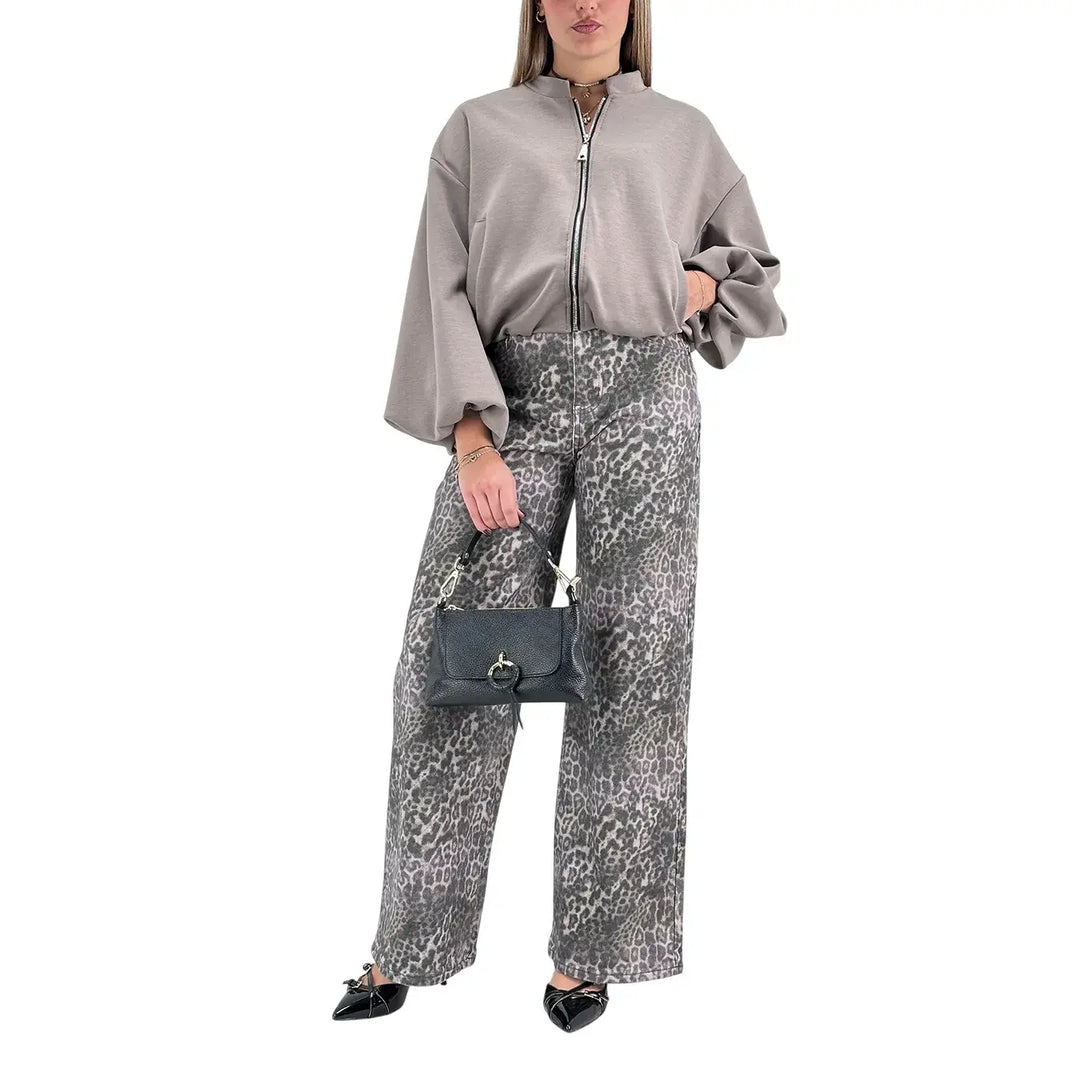 Bassini Giacchetto Donna Grigio Perla in Felpa Over con Zip e Tasche Laterali