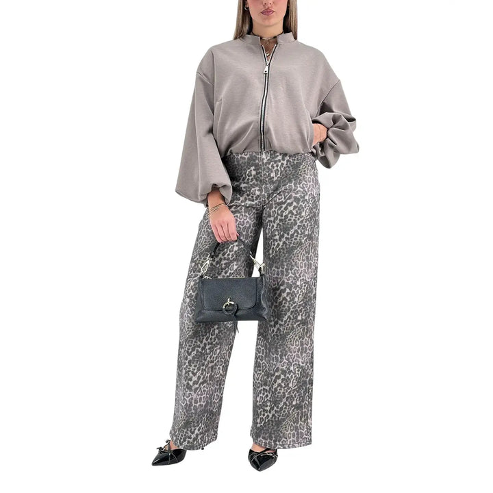 Bassini Giacchetto Donna Grigio Perla in Felpa Over con Zip e Tasche Laterali