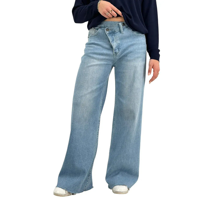 Bassini, Jeans, Donna, Palazzo, Cotone, Blu Medio