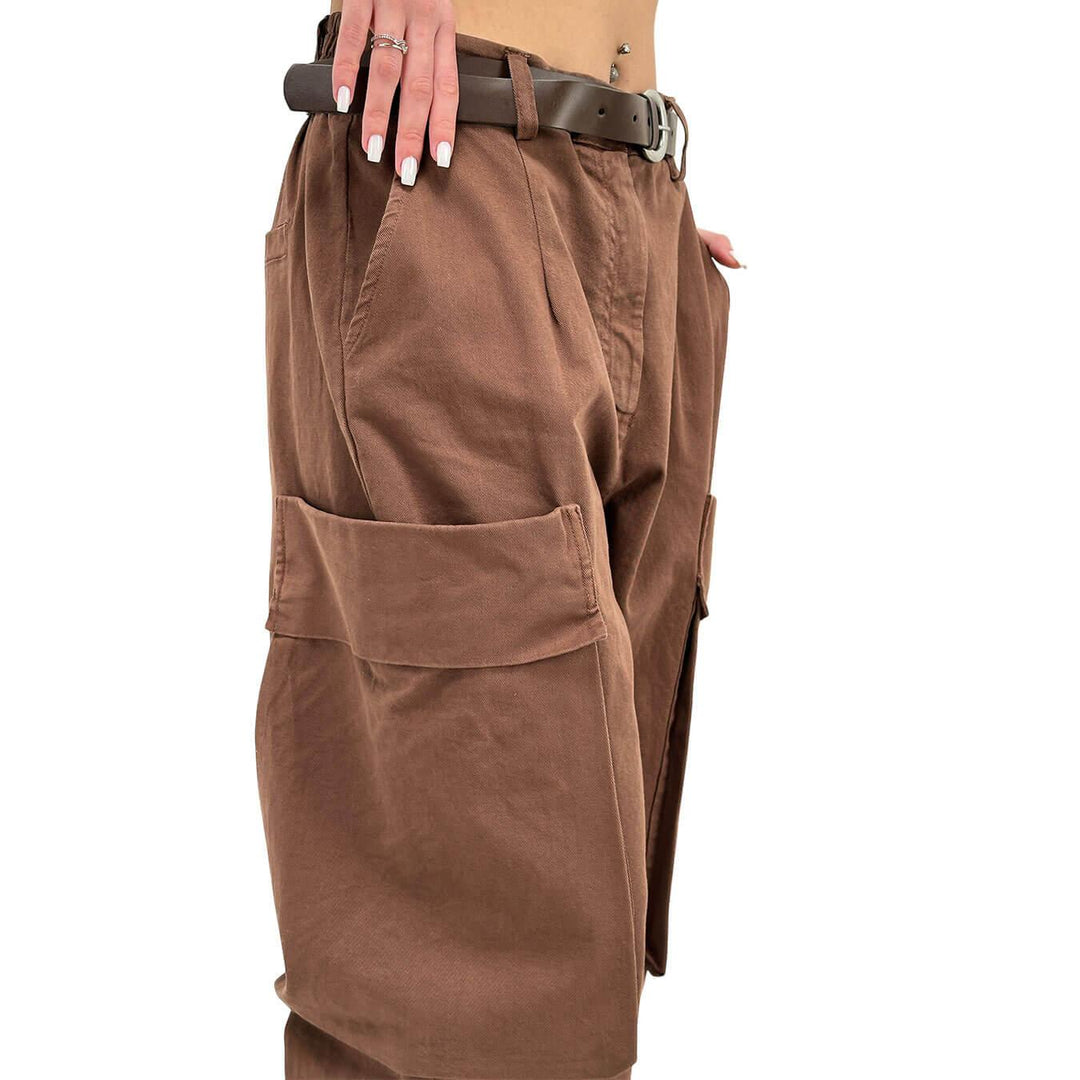 Motel Pantaloni Donna, Cargo, Tasche Laterale, Cotone, Marrone