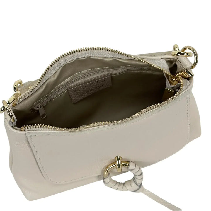 Bassini Borsa Donna Piccola in Pelle Burro con Doppia Tracolla e Accessorio Metallico