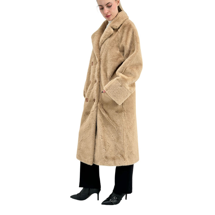 Bassini Cappotto Faux Mink Fur Donna, Pelliccia Sintetica, Beige