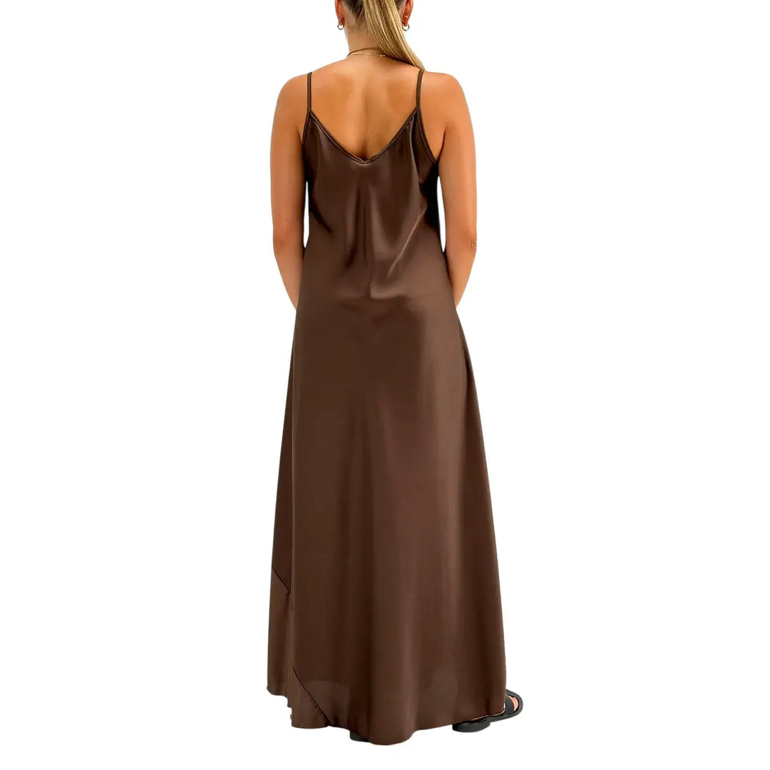 Bassini Abito Donna Cioccolato Sottoveste con Spallini e Collana Piuma Inclusa