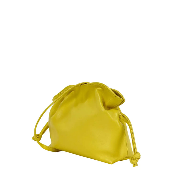 Bassini Borsa Donna Pasticcino Piccola in Nappa Gialla con Chiusura Magnetica e Tracolla in Pelle
