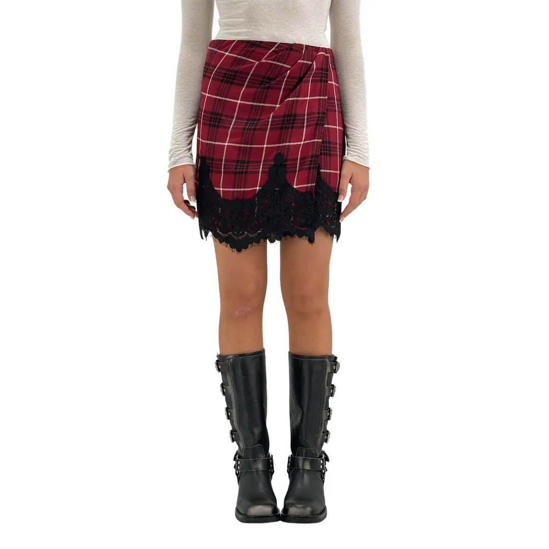 Tensione In, Gonna, Donna, Check, Pizzo, Rosso