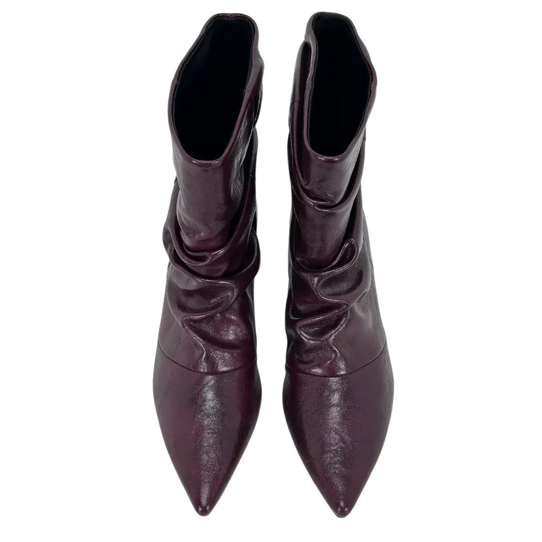Bassini Stivaletto Donna Vino Arricciato in Ecopelle Effetto Used con Tacco 5 cm