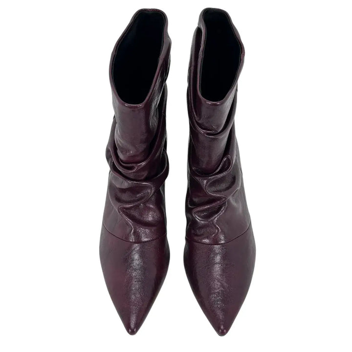 Bassini Stivaletto Donna Vino Arricciato in Ecopelle Effetto Used con Tacco 5 cm