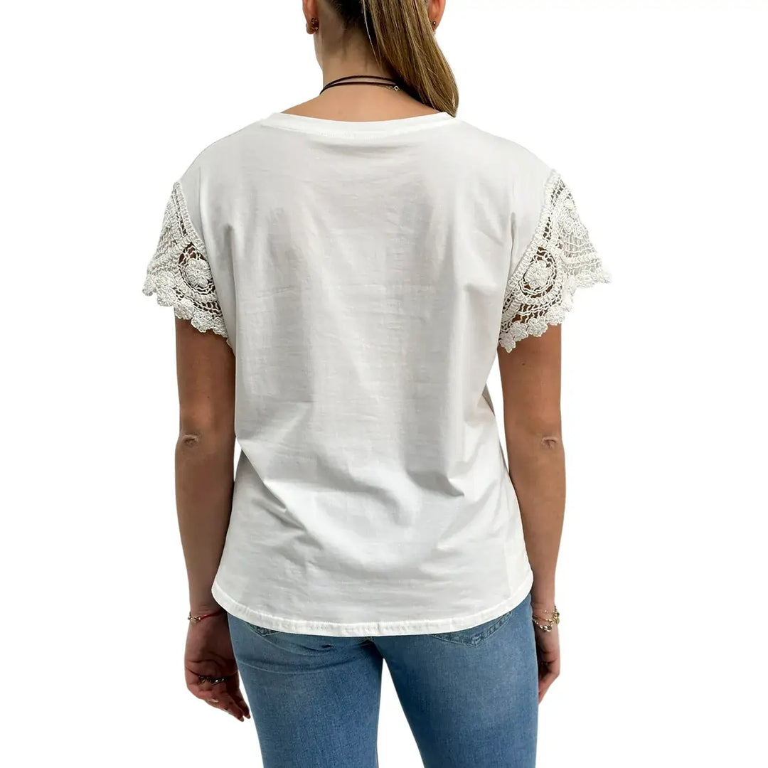 Bassini, T-Shirt Crochet, Donna, Cotone, Bianco