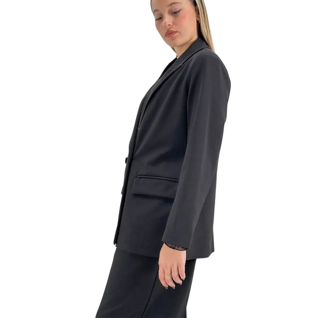 Bassini Giacca Donna Nera Doppiopetto Taglio Uomo Oversize con Tasche con Patta