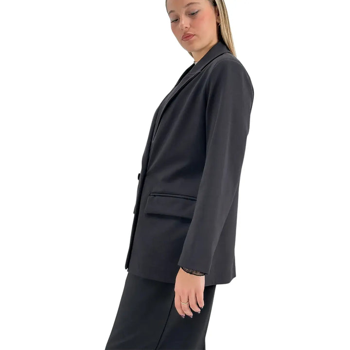 Bassini Giacca Donna Nera Doppiopetto Taglio Uomo Oversize con Tasche con Patta
