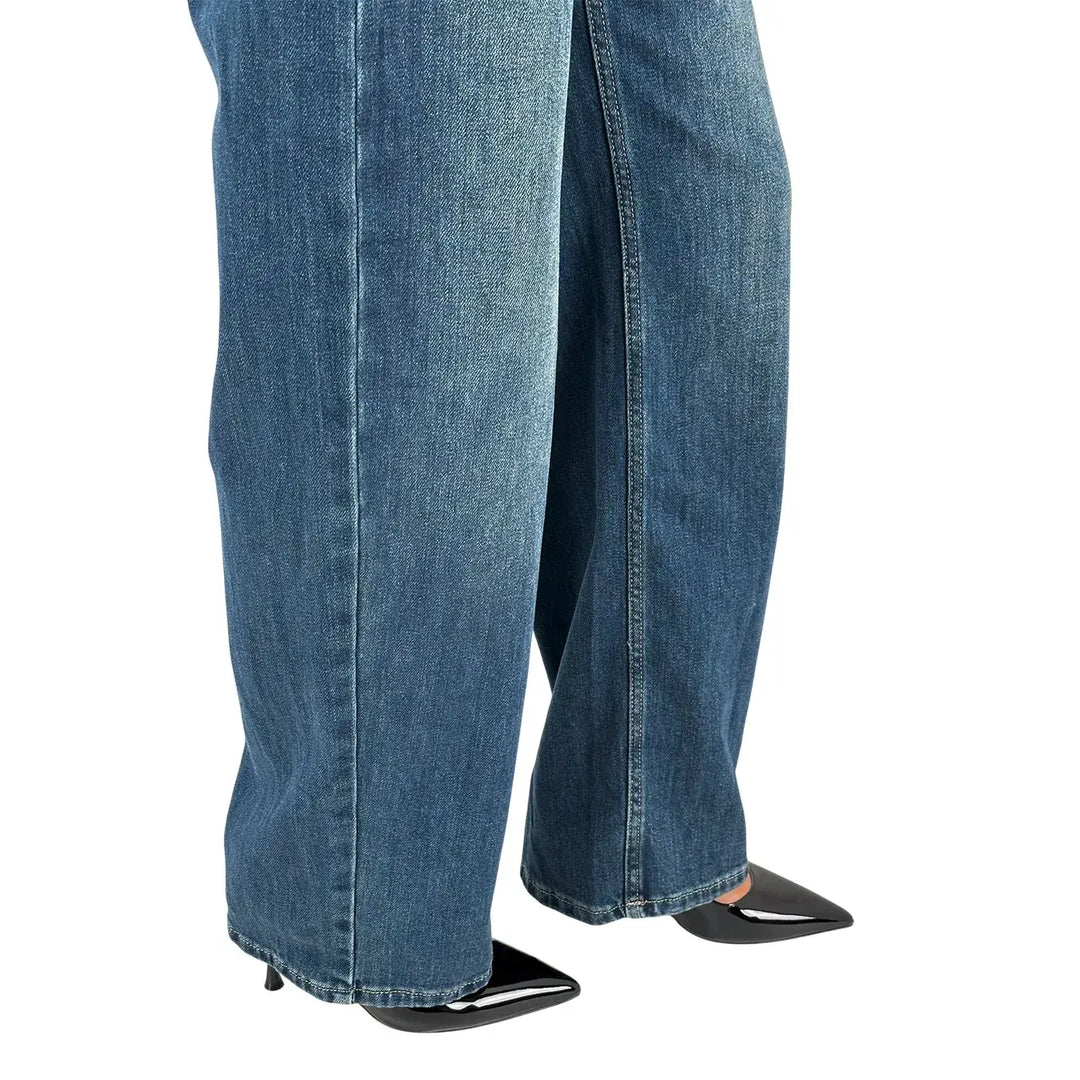 Bassini Jeans Donna Blu Scuro Oversize in Denim Elasticizzato Morbido