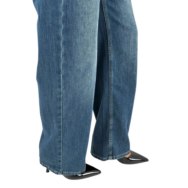 Bassini Jeans Donna Blu Scuro Oversize in Denim Elasticizzato Morbido
