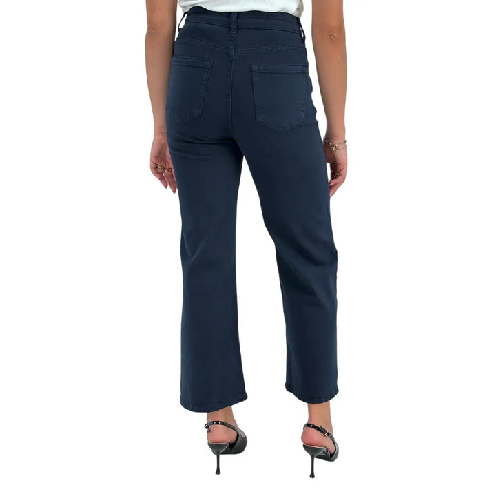 Bassini Jeans Donna Blu Scuro Oversize in Bull di Cotone Elasticizzato Morbido
