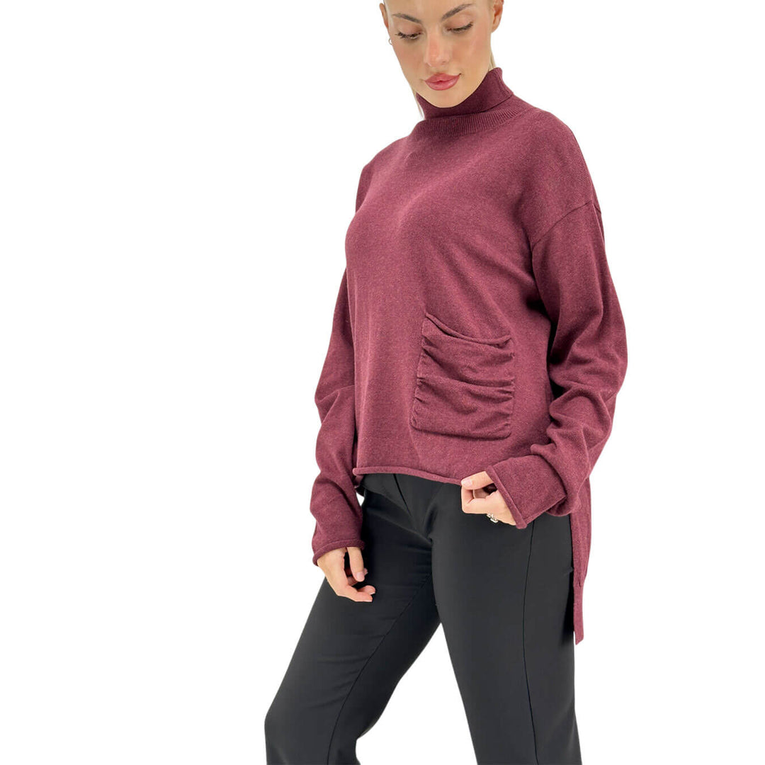 Relish, Maglia, Donna, Paxi, Collo Alto, Cotone, Bordeaux