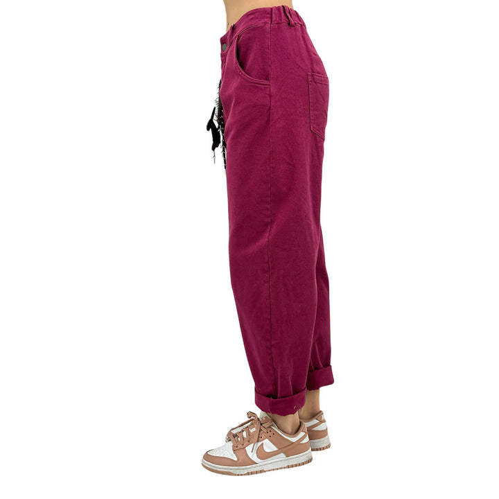 Motel Pantaloni Donna, Fondo Largo, Charms, Cotone, Bordeaux