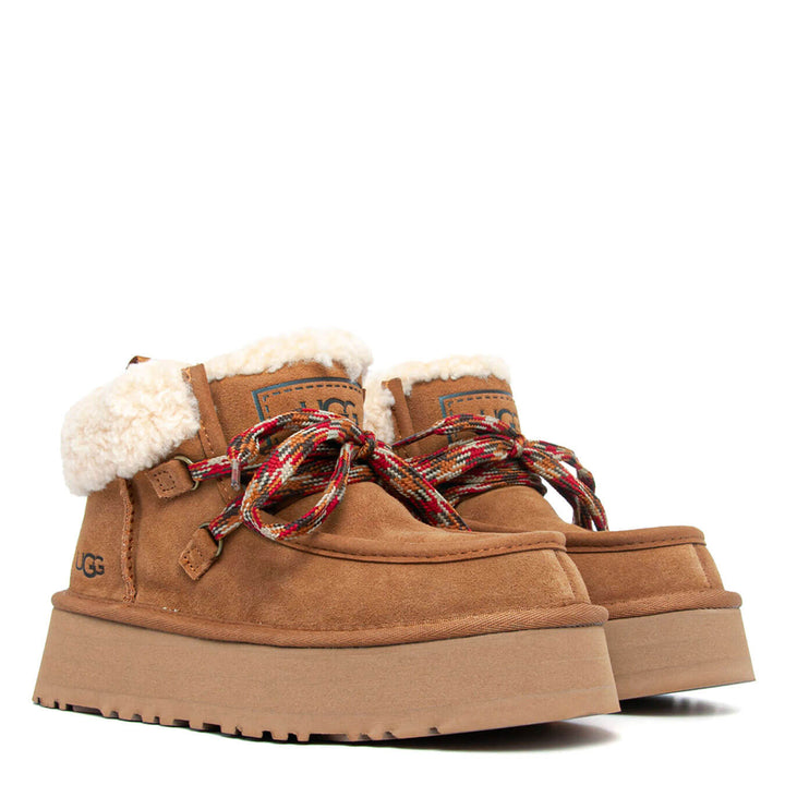 Ugg Women's Boots, Funkarra Cabin Cuff, Lace Up, Suede, Chestnut