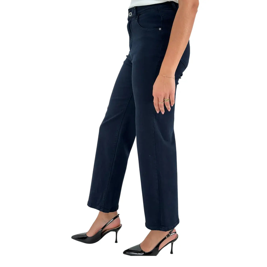 Bassini Jeans Donna Blu Scuro Oversize in Bull di Cotone Elasticizzato Morbido