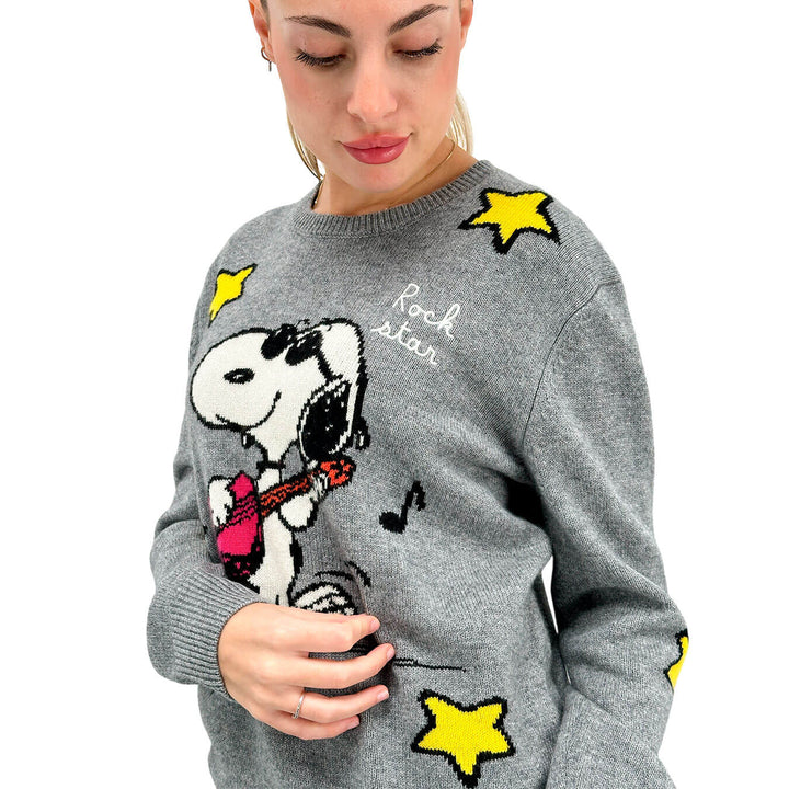 Mc2 Saint Barth Women's Sweater, Snoopy Rock Star, Wool, Grey