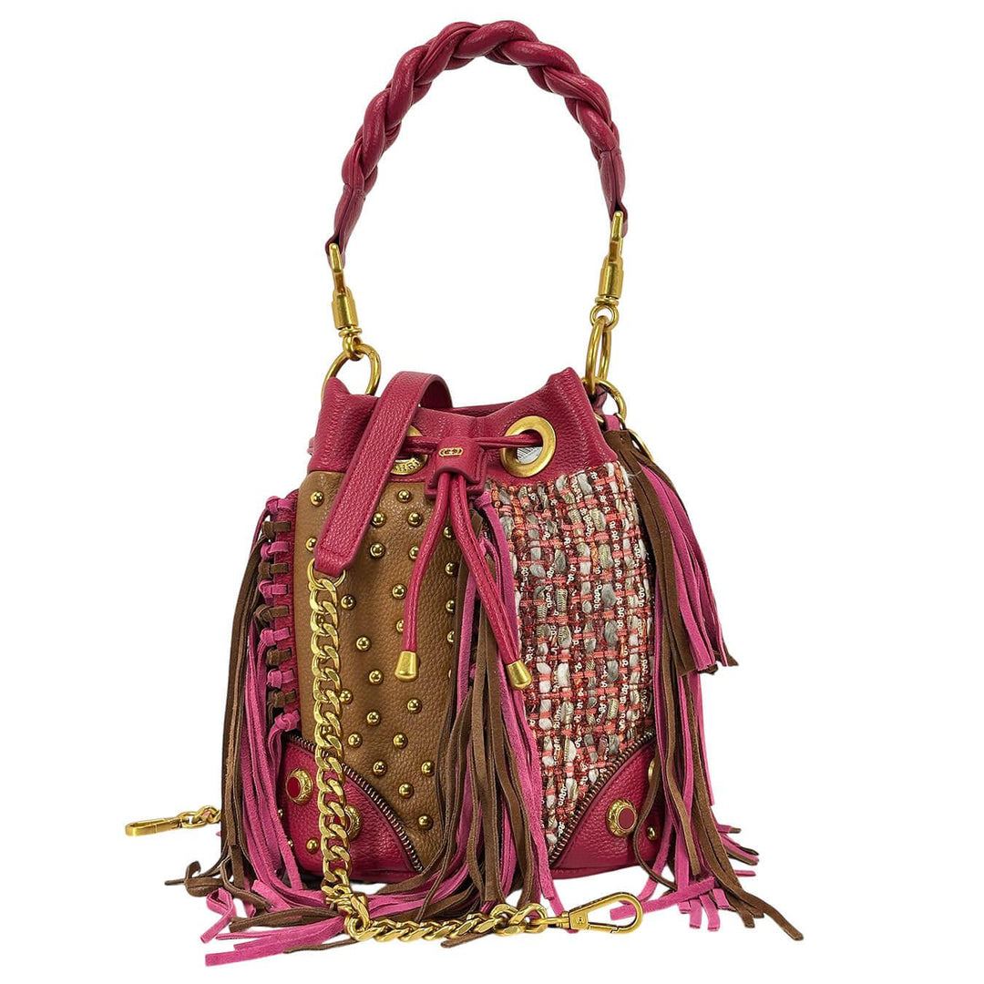 La Carrie Lecacy Bucket Borsa Donna, Secchiello, Frange, Fucsia