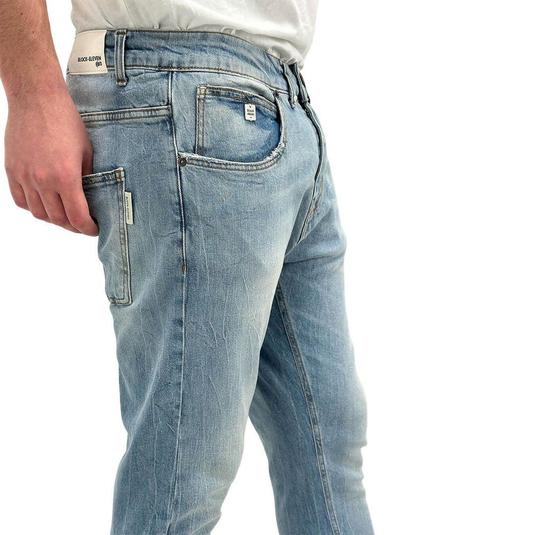 BL.11 Block Eleven Pantaloni Uomo, Jeans, Denim, Chino, Cotone, Azzurro