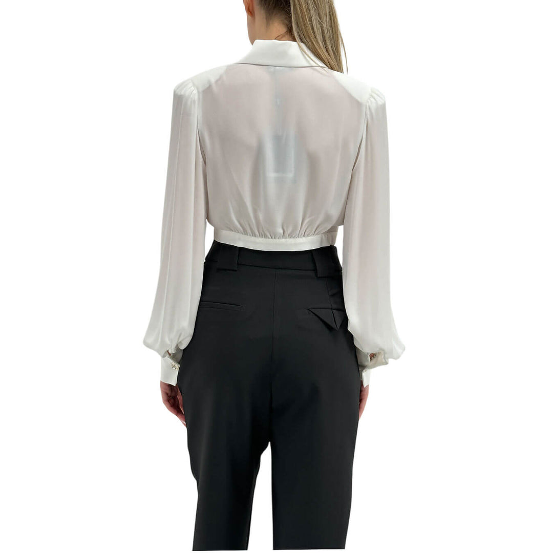 Relish Camicia Kugat Donna, Crop, Tasche Decorative, Bianco