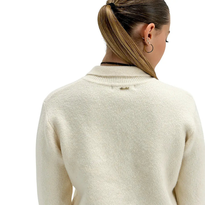 Koralline, Cardigan Polo, Donna, Tessuto Misto, Panna