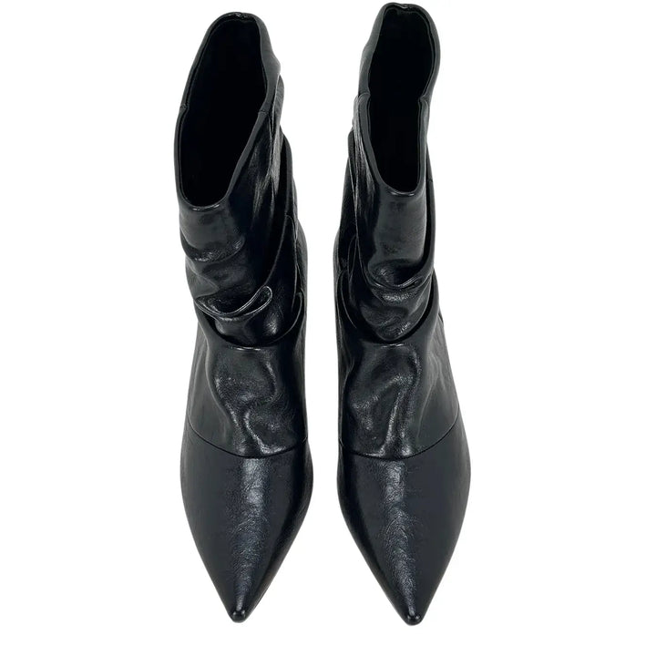 Bassini Stivaletto Donna Nero Arricciato in Ecopelle Effetto Used con Tacco 5 cm