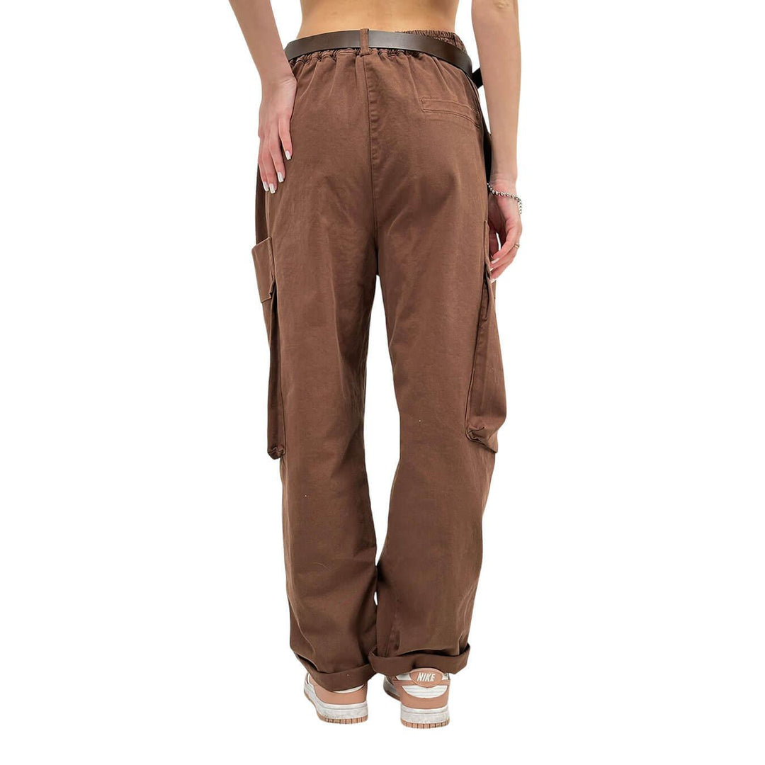 Motel Pantaloni Donna, Cargo, Tasche Laterale, Cotone, Marrone