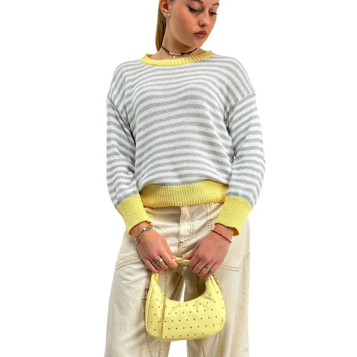 Bassini, Maglia a Righe, Donna, Cotone, Grigio e Bianco