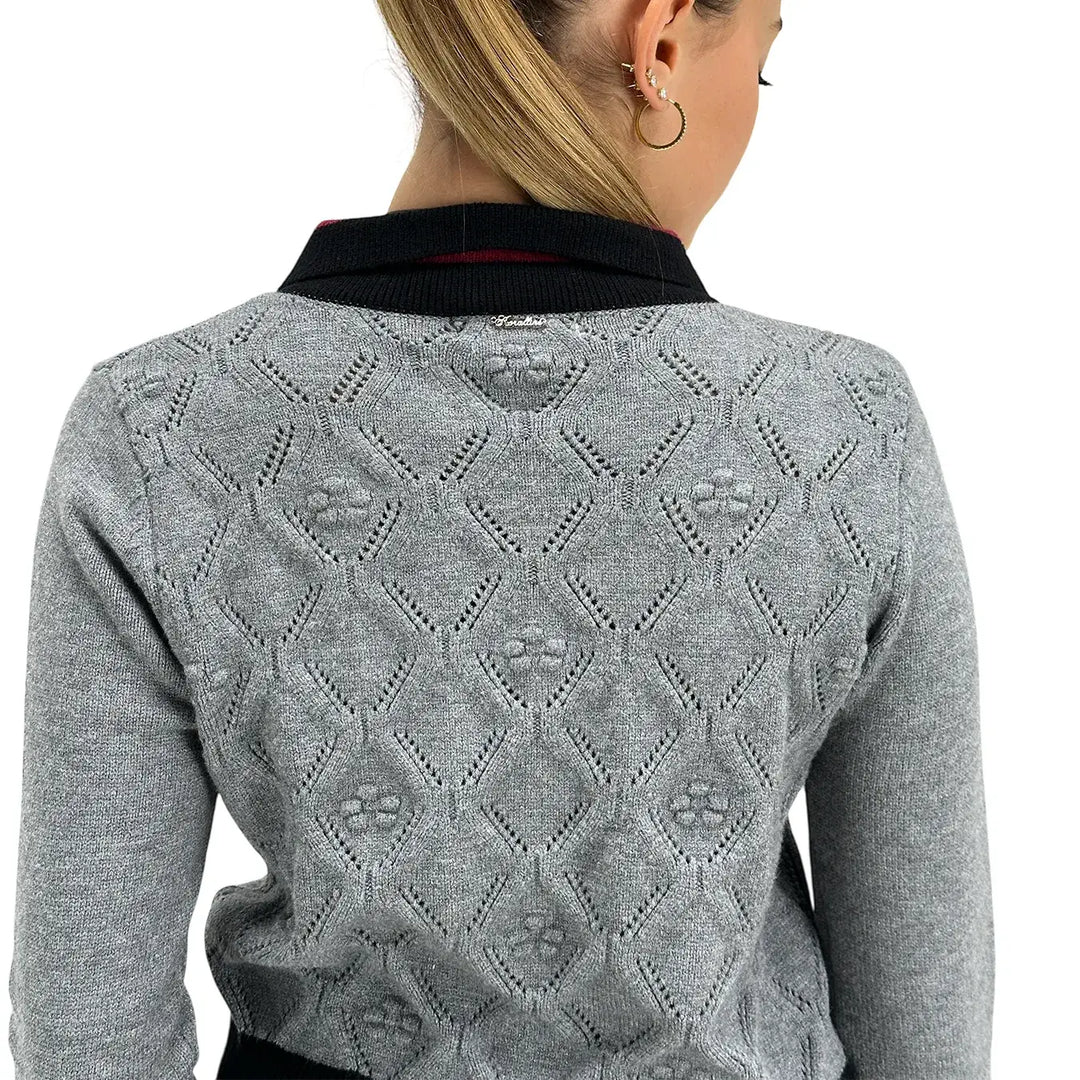 Koralline, Maglia Polo Traforata, Donna, Tessuto Misto, Grigio