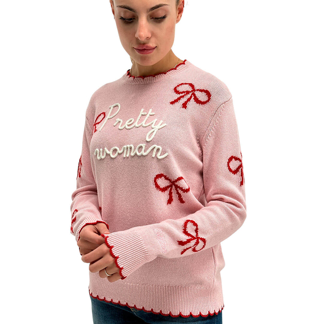 Mc2 Saint Barth New Queen Women's Sweater, Bows, Wool, Pink