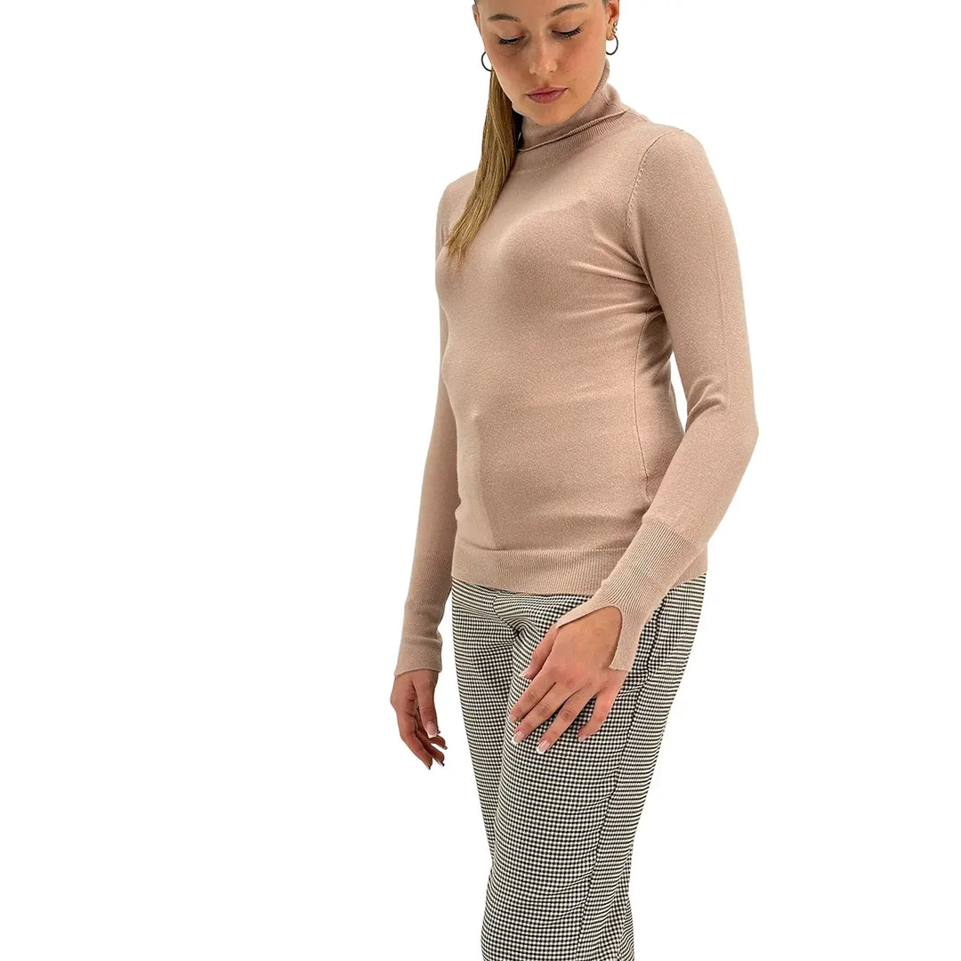 Koralline, Maglia Lupetto, Donna, Tessuto Misto, Sabbia