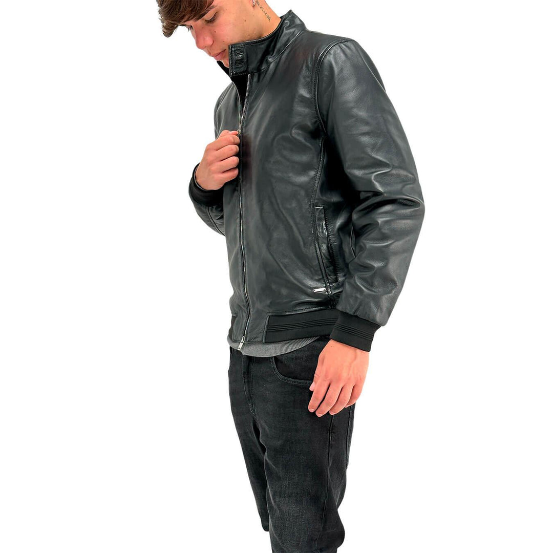 MarKup Men's Jacket, Bomber Jacket, Genuine Leather, Regular, Black