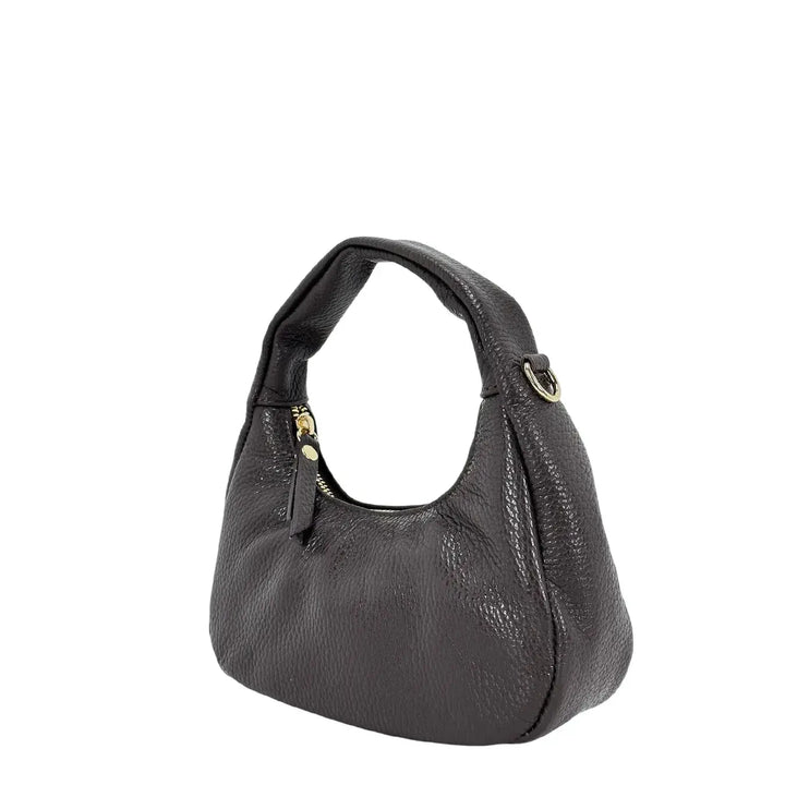 Bassini Borsa Donna Piccola in Pelle Cioccolato Mini Sacca a Mano con Tracolla Rimovibile